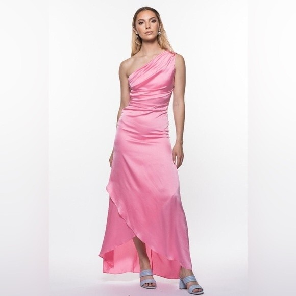 ASOS TFNC Delali One Shoulder Bubblegum Pink Maxi Dress XS NWT - Picture 1 of 11